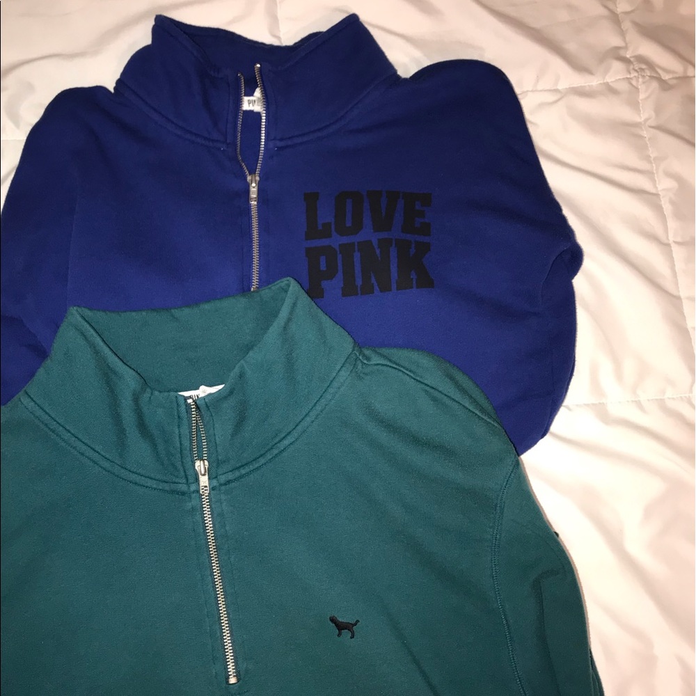 Two Victoria Secret Pink half zip hoodies